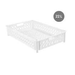 Caisse Ajourée Emboîtable Empilable Sans Couvercle Blanc Plastique 59x38,5x12 Cm 22 L Fond Ajouré Parois Ajourées Gilac