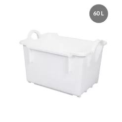 Bac Sans Couvercle Blanc Plastique 64x44,5x43,5 Cm 60 L Fond Plein Parois Pleines Gilac