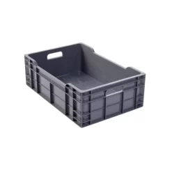 Caisse Pleine Sans Couvercle Gris Plastique 60x40x20 Cm 40 L Fond Plein Parois Ajourées Gilac