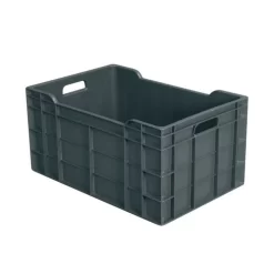 Caisse Pleine Sans Couvercle Gris Plastique 60x40x30 Cm 60 L Fond Plein Parois Ajourées Gilac