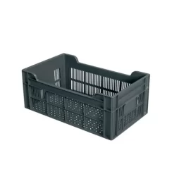 Caisse Ajourée Sans Couvercle Gris Plastique 50x30x20 Cm 20 L Fond Ajouré Parois Ajourées Gilac