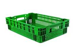 Caisse Ajourée Recyclée Vert Plastique 60x40x14,6 Cm 27 L Fond Ajouré Parois Ajourées Gilac