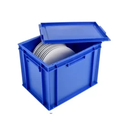 Bac Spécial Assiettes Avec Couvercle Bleu Plastique 40x30x33,7 Cm 27 L Fond Plein Parois Pleines -Ustensiles De Cuisine Boutique GILAC G180638 2 web image 53ab